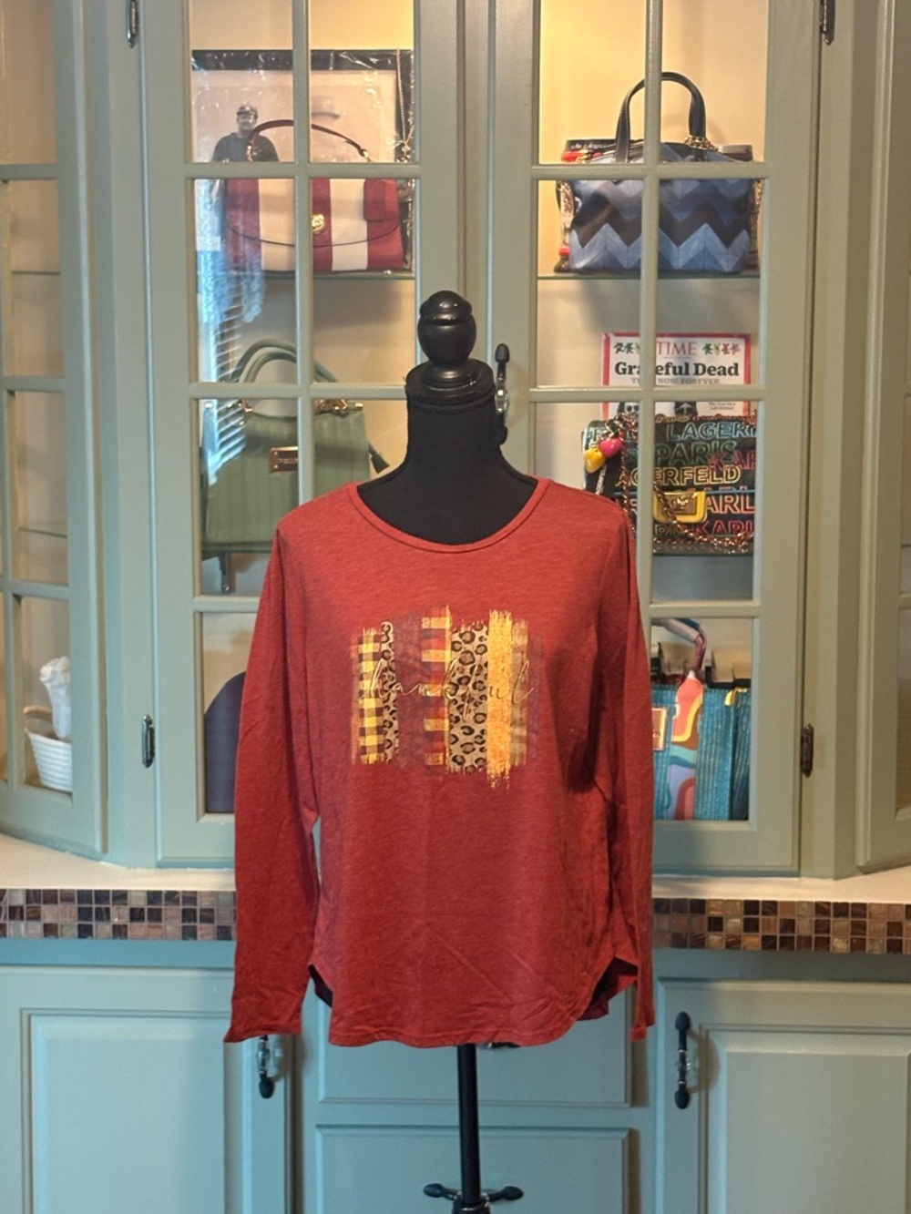 Women’s Long Sleeve Graphic Tee - Rust Red